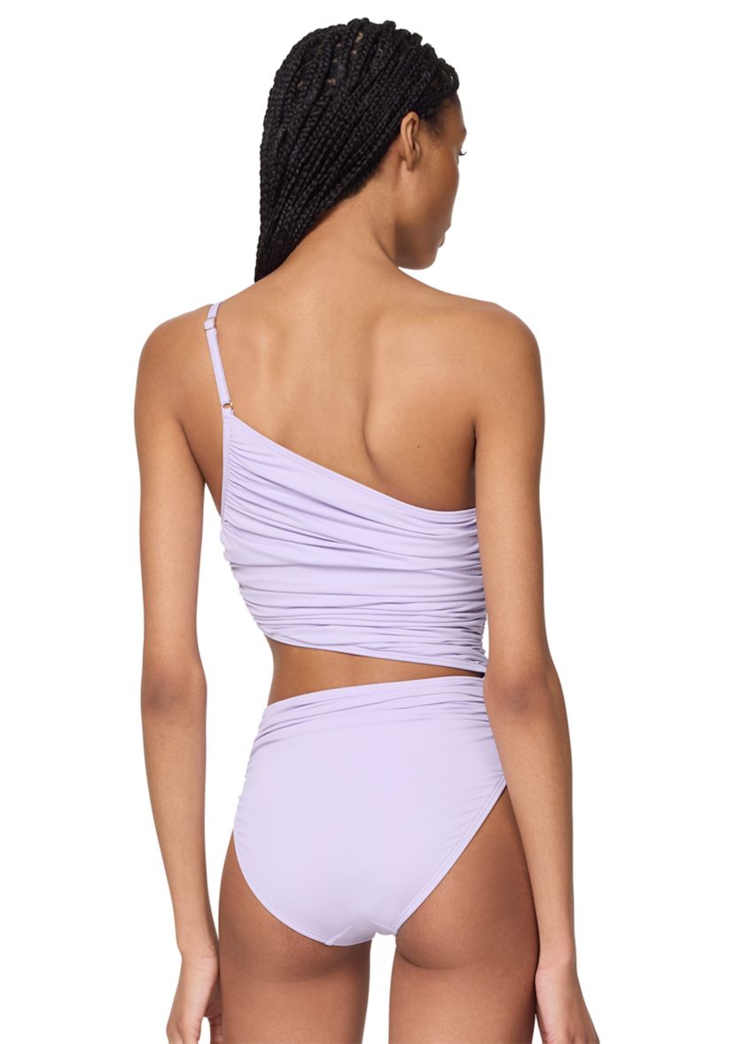 One Shoulder Shirred Cut Out One Piece Swimsuit