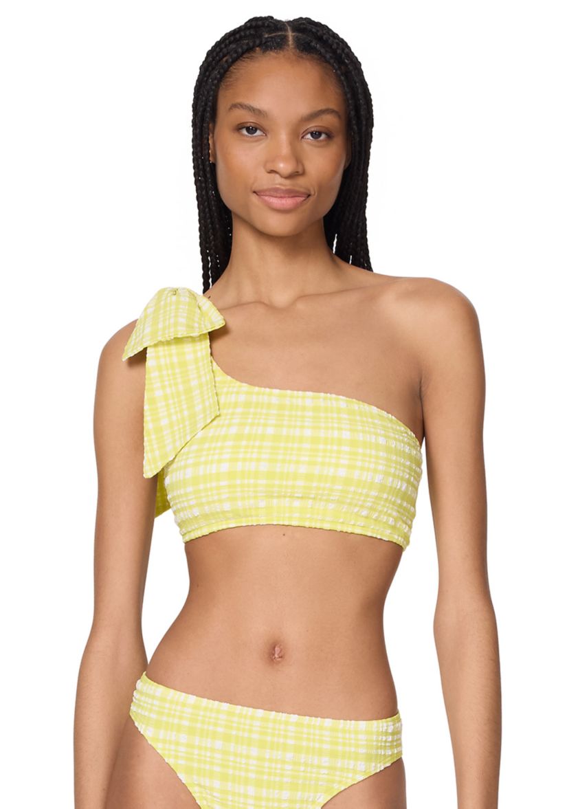 Bow One Shoulder Plaid Bikini Swim Top 