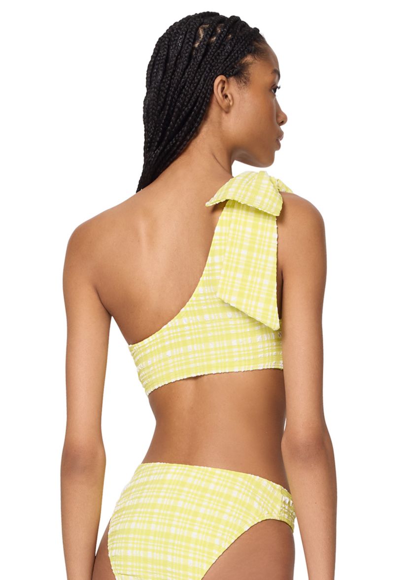 Bow One Shoulder Plaid Bikini Swim Top 