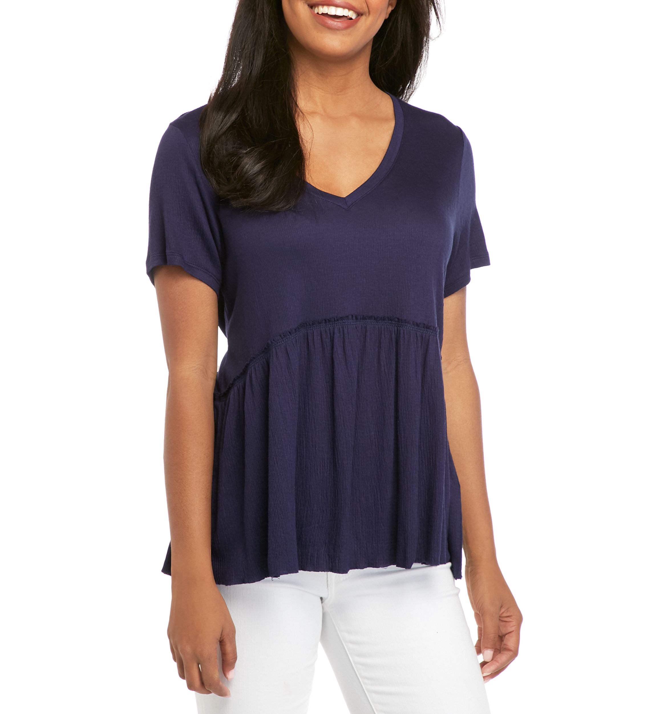 Juniors Short Sleeve Babydoll Blouse