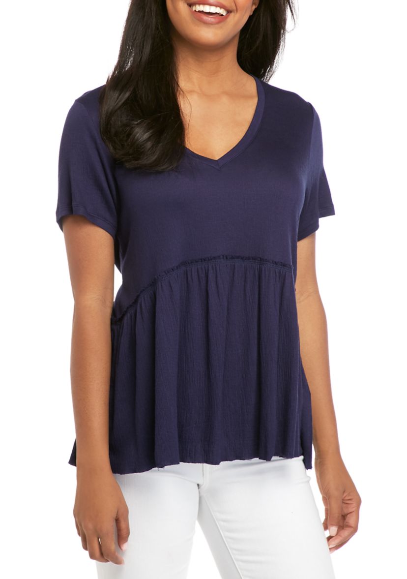 Juniors Short Sleeve Babydoll Blouse