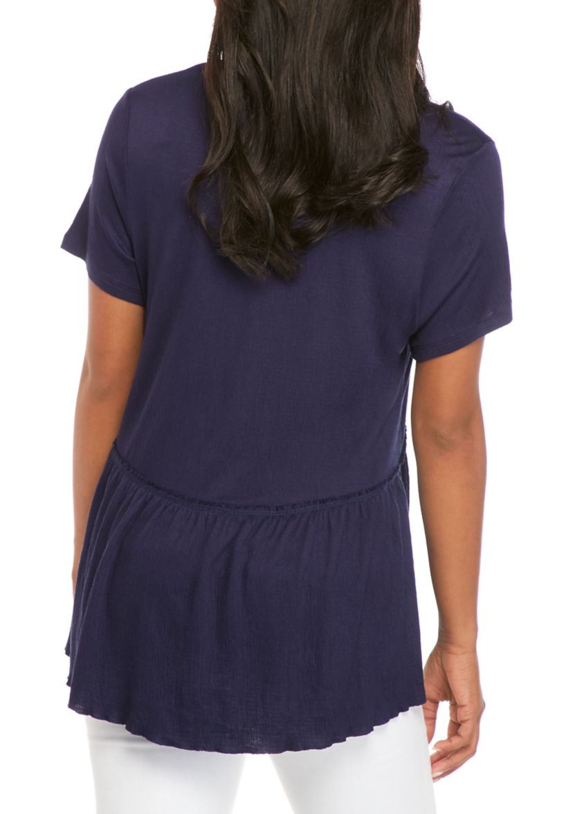 Juniors Short Sleeve Babydoll Blouse