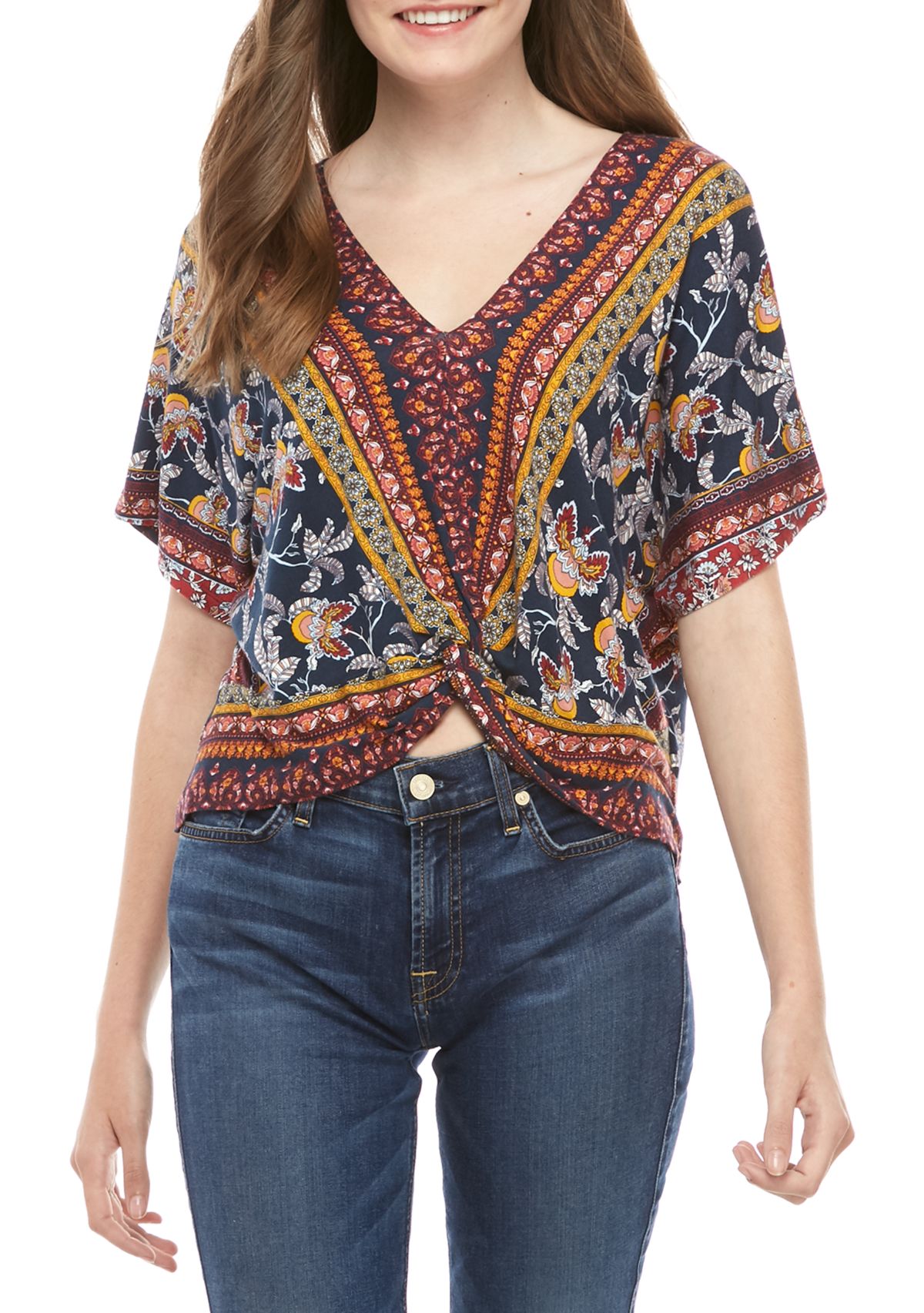 Twist Front V Neck Top