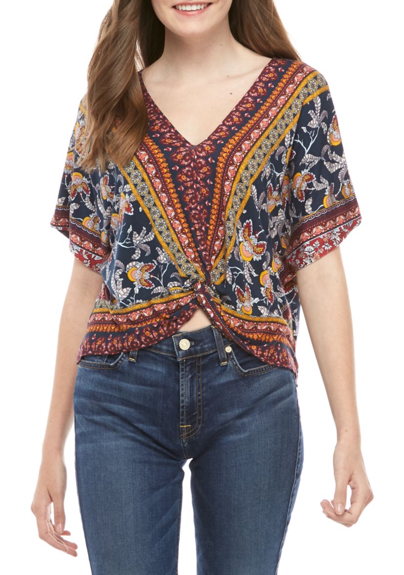 Twist Front V Neck Top