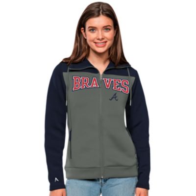 Antigua MLB Atlanta Braves Women's Protect Full Zip Hood, Navy Blue, X-Large -  0196982849536