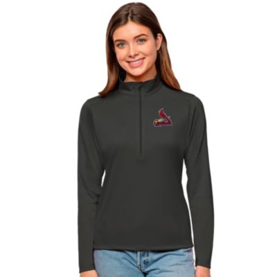 Antigua Women's MLB St. Louis Cardinals Tribute Quarter-Zip Pullover Top, Grey, XXL