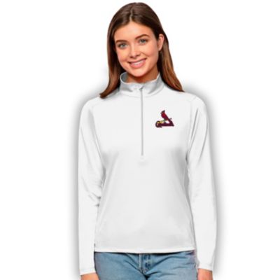 Antigua Women's MLB St. Louis Cardinals Tribute Quarter-Zip Pullover Top, White, XXL