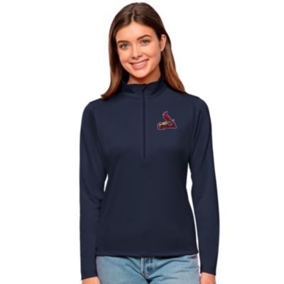 Antigua Women's MLB St. Louis Cardinals Tribute Quarter-Zip Pullover Top, Navy Blue, XXL