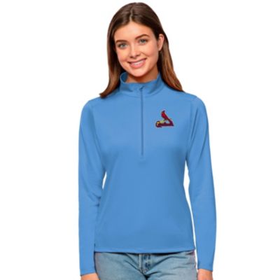 Antigua Women's MLB St. Louis Cardinals Tribute Quarter-Zip Pullover Top, Light Blue, XXL