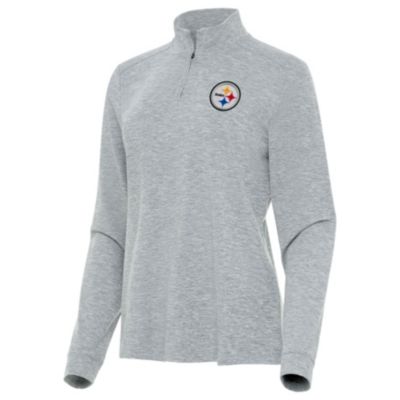 Antigua NFL Pittsburgh Steelers Women's Mentor Long-Sleeve 1/4 Zip Mock Polo, Grey, XS