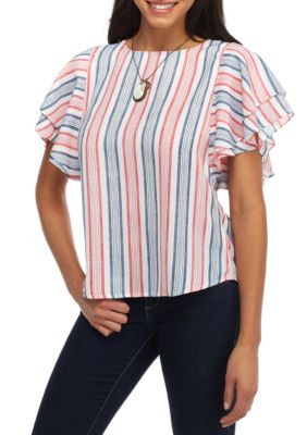 Esley Stripe Short Flutter Sleeve Top