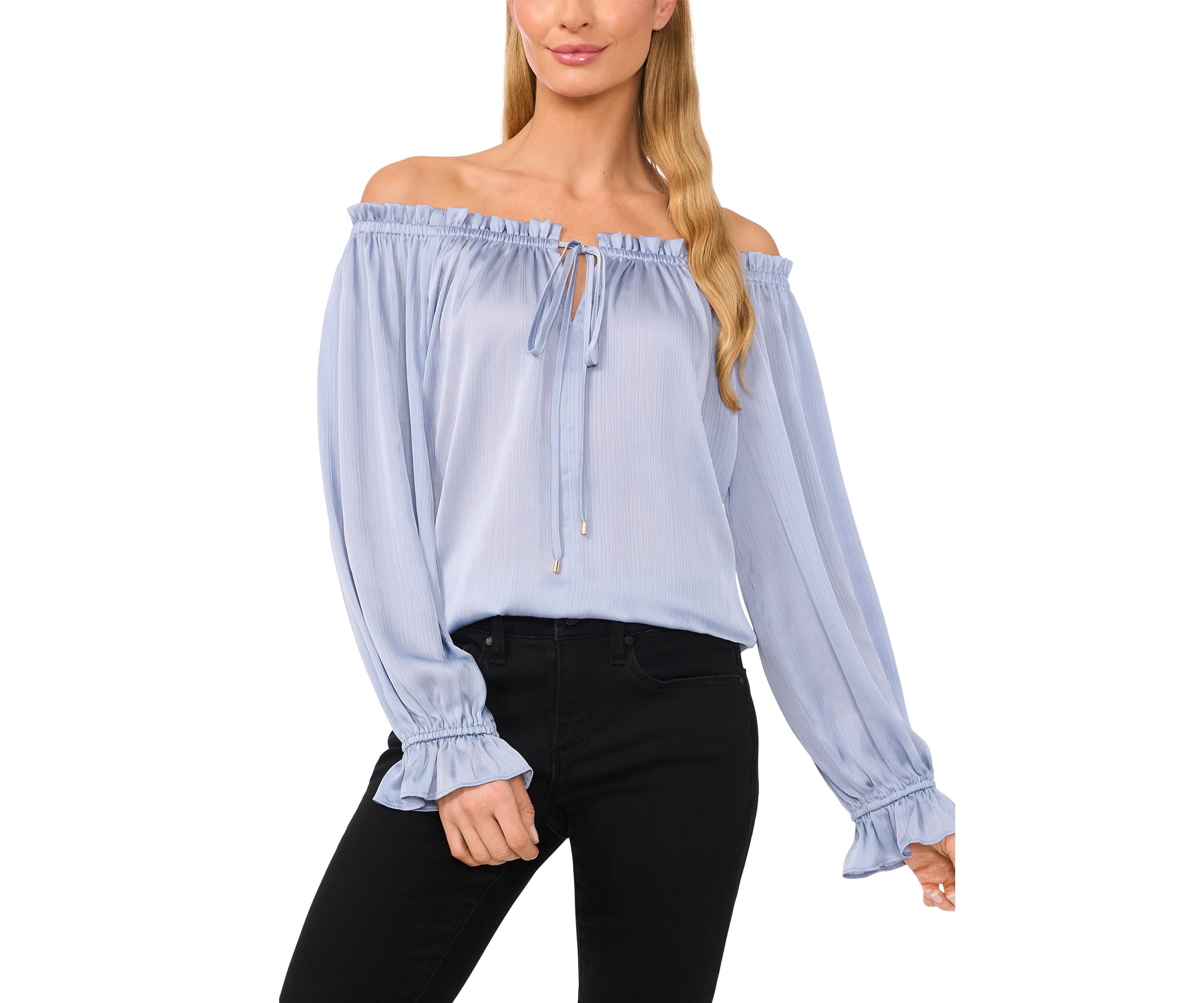 Womens Long Sleeve Off the Shoulder Satin Blouse