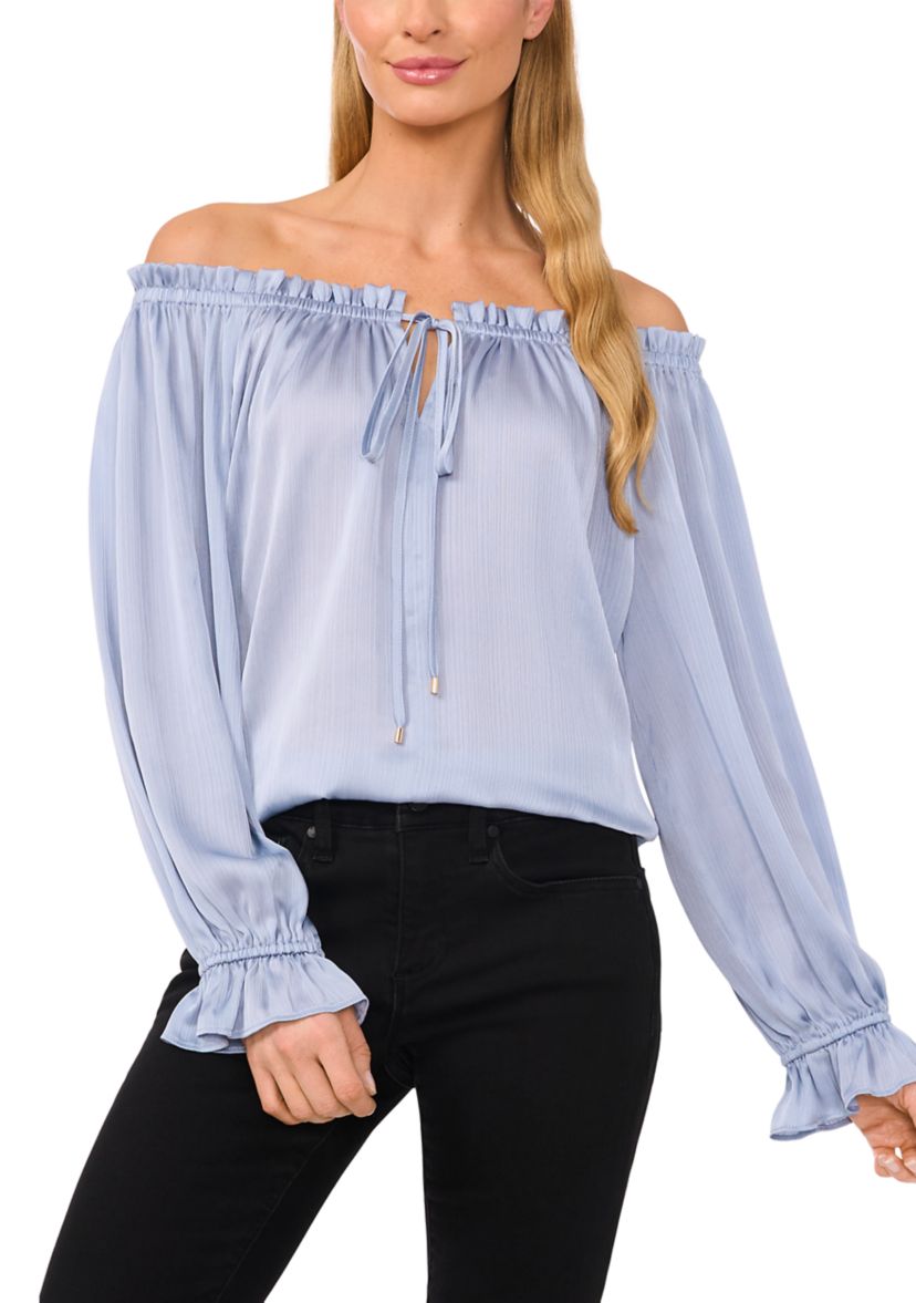 Womens Long Sleeve Off the Shoulder Satin Blouse