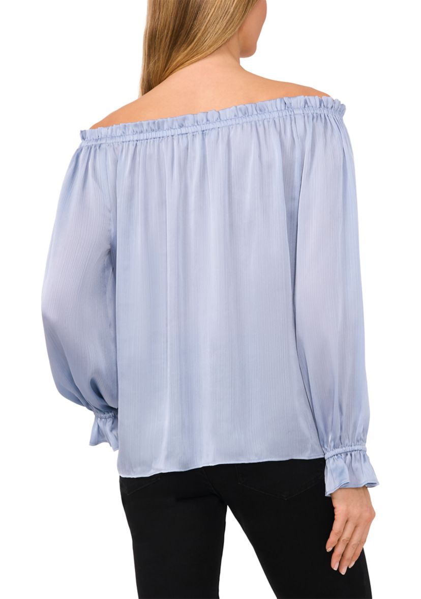 Womens Long Sleeve Off the Shoulder Satin Blouse