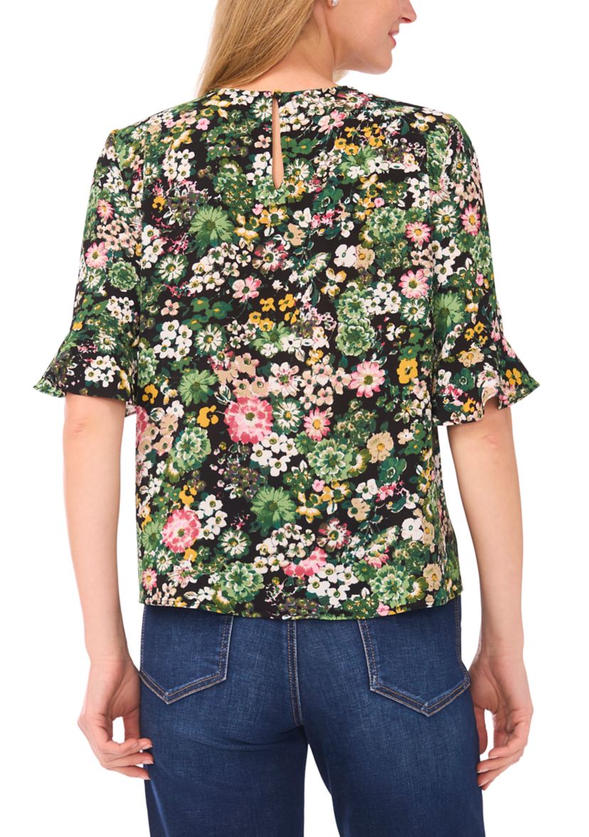 Womens Floral Ruffle Sleeve Blouse