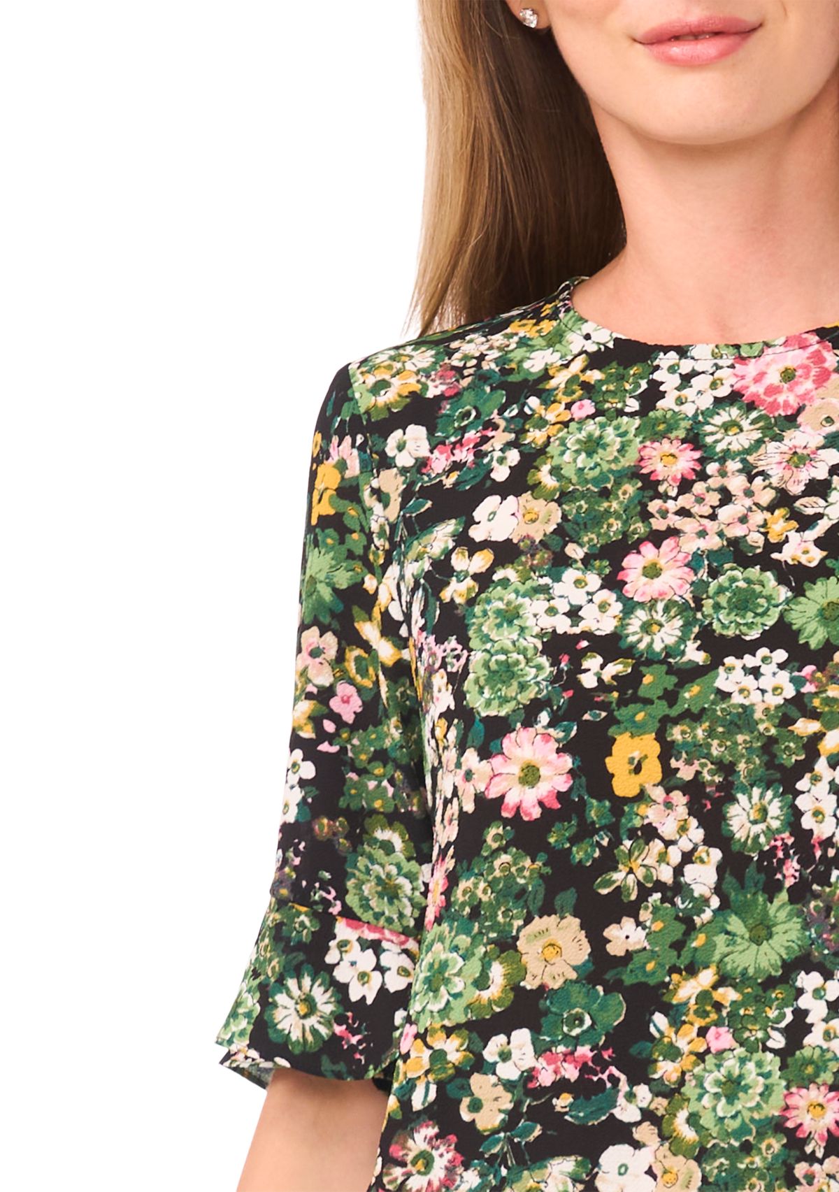Womens Floral Ruffle Sleeve Blouse