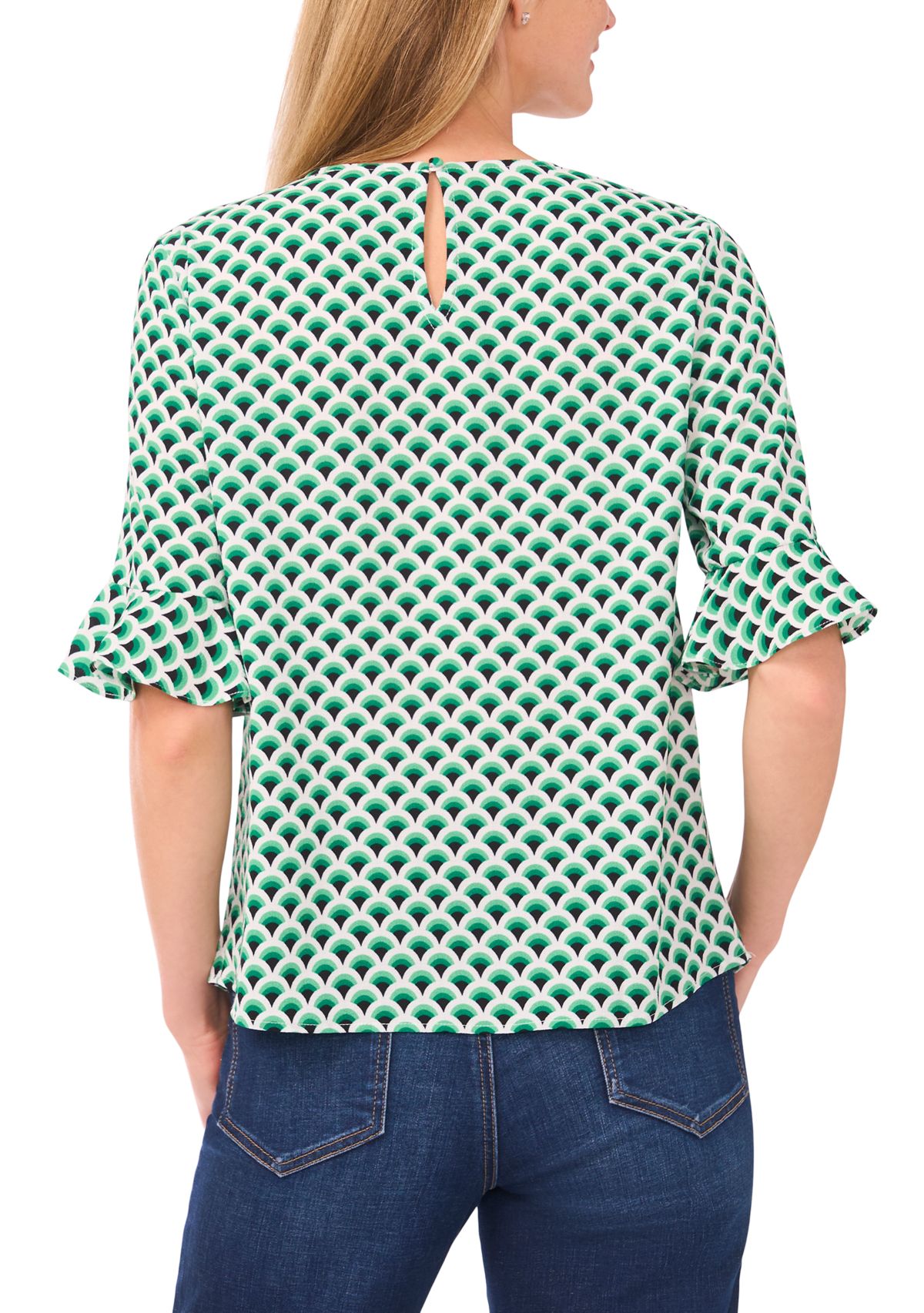 Womens Geometric Ruffle Sleeve Blouse