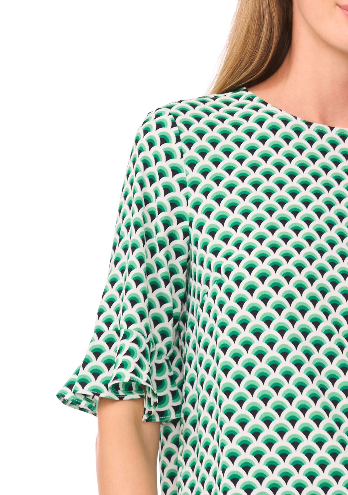 Womens Geometric Ruffle Sleeve Blouse