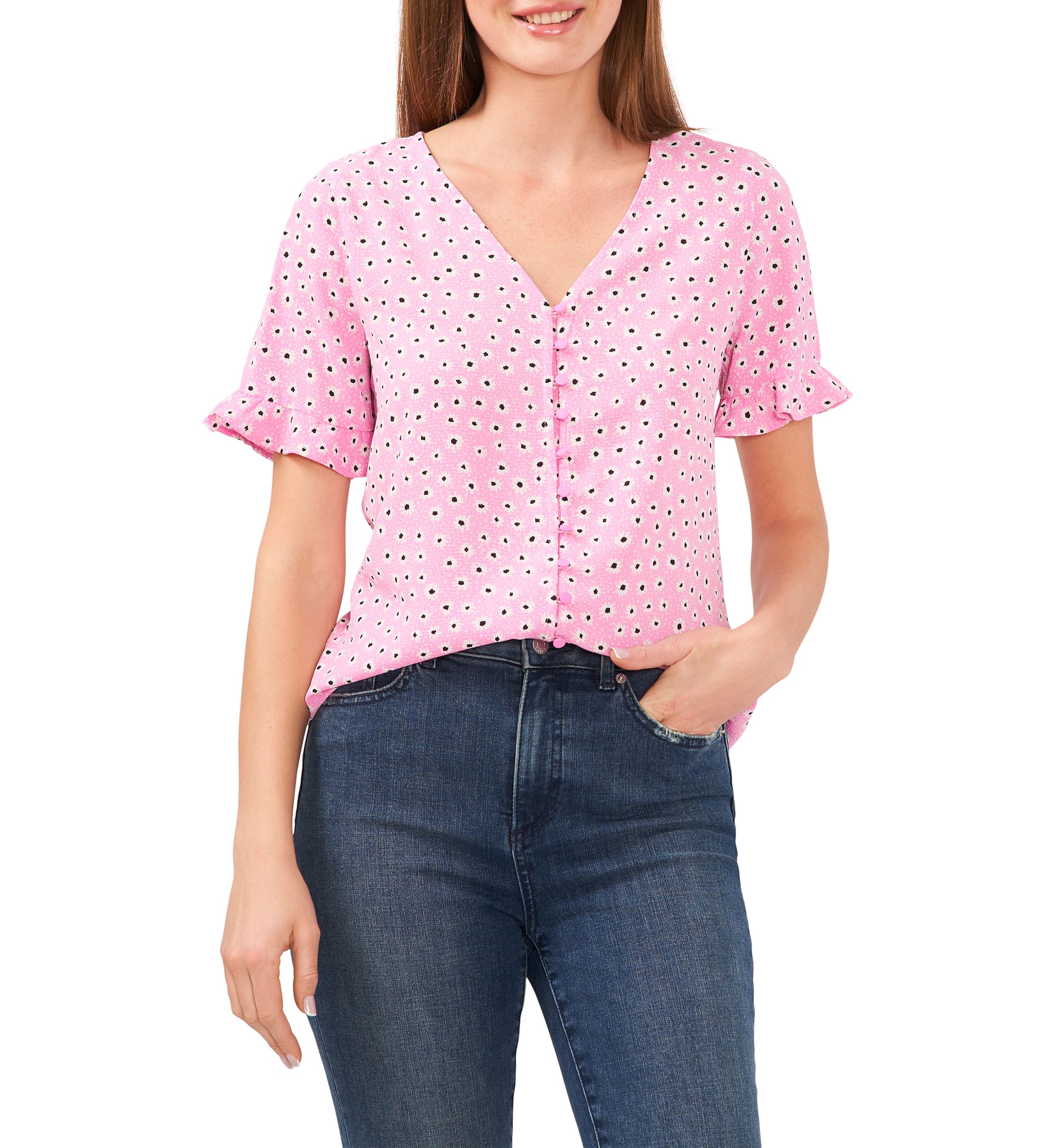Womens 3/4 Flutter Sleeve Daisy Melody Blouse