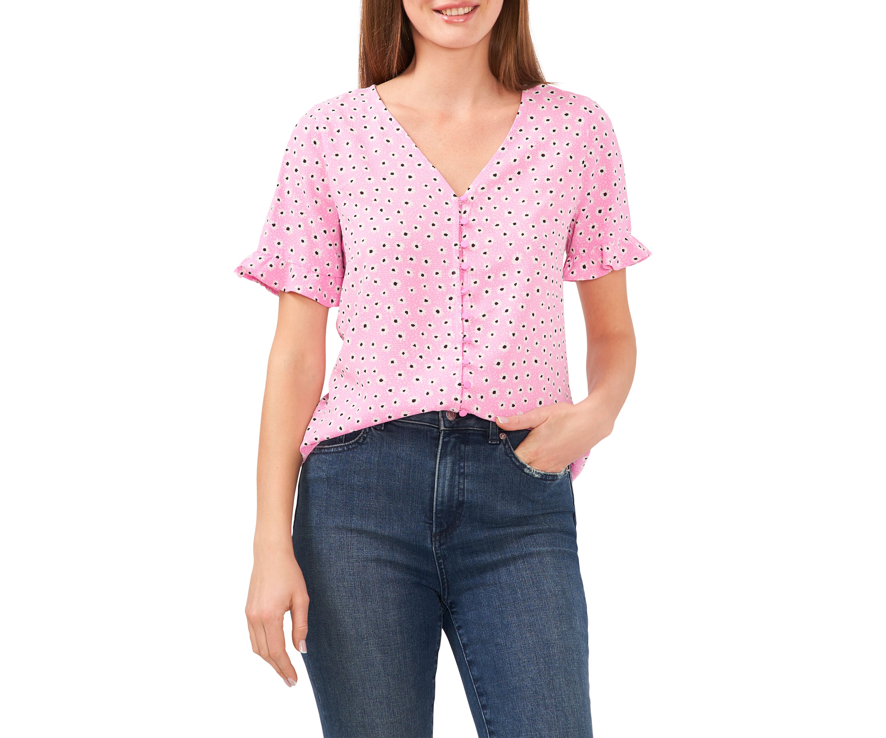 Womens 3/4 Flutter Sleeve Daisy Melody Blouse