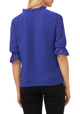 Women's Split Neck Clip Dot Chiffon Blouse