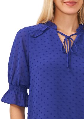 Women's Split Neck Clip Dot Chiffon Blouse