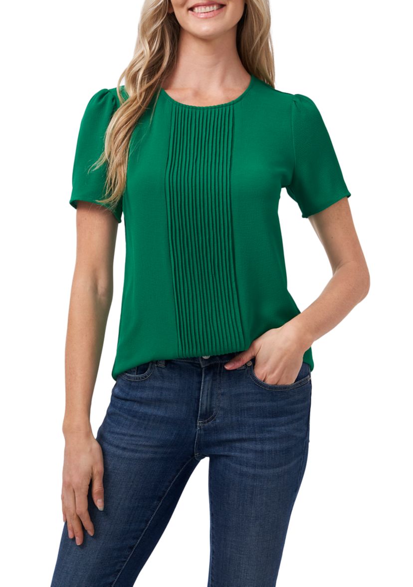 Womens Short Sleeve Pleated Blouse