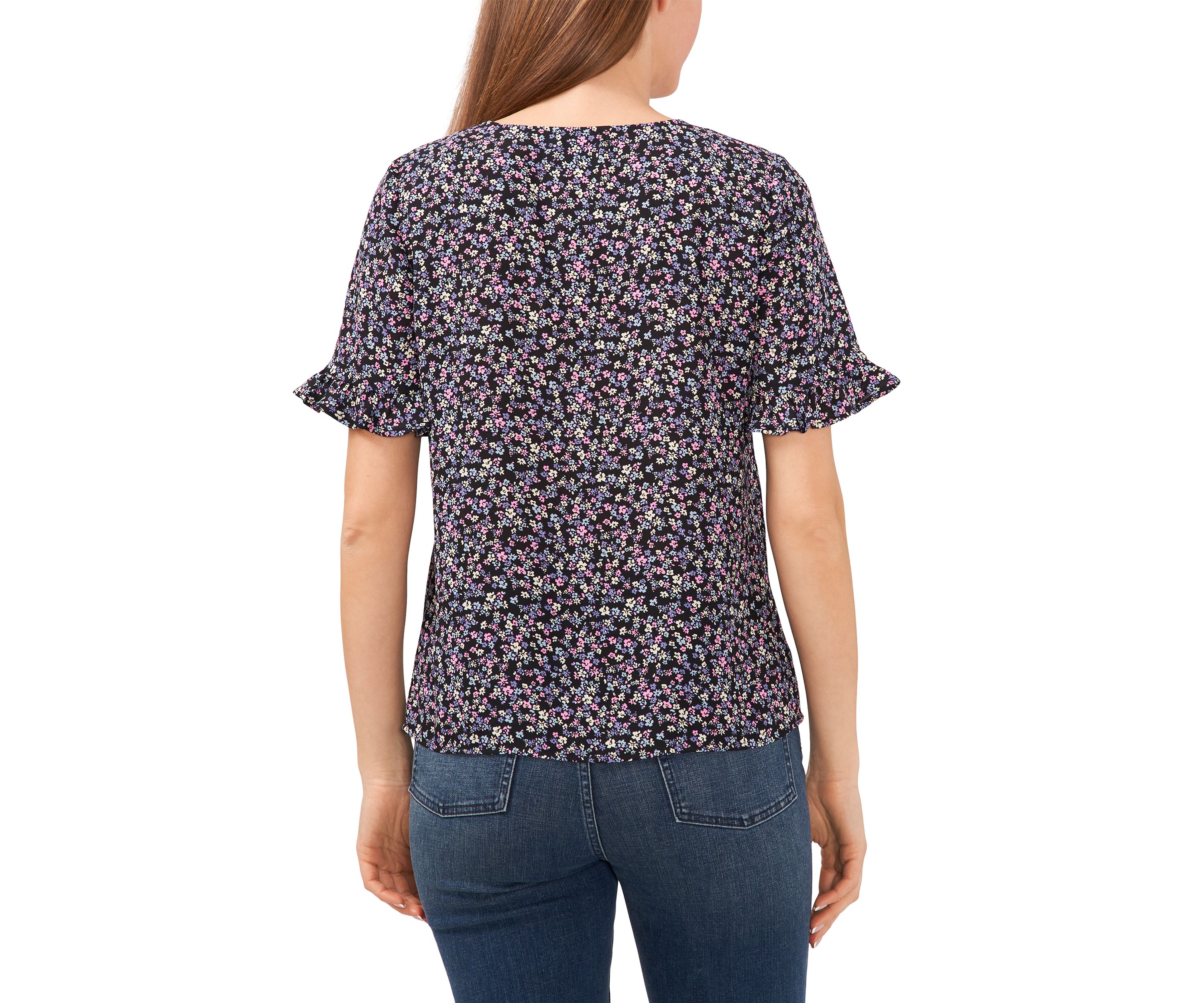 Womens Ruffle Ditsty Floral Printed Blouse