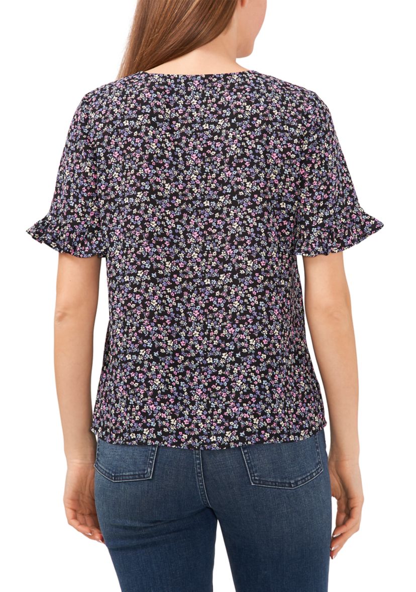Womens Ruffle Ditsty Floral Printed Blouse
