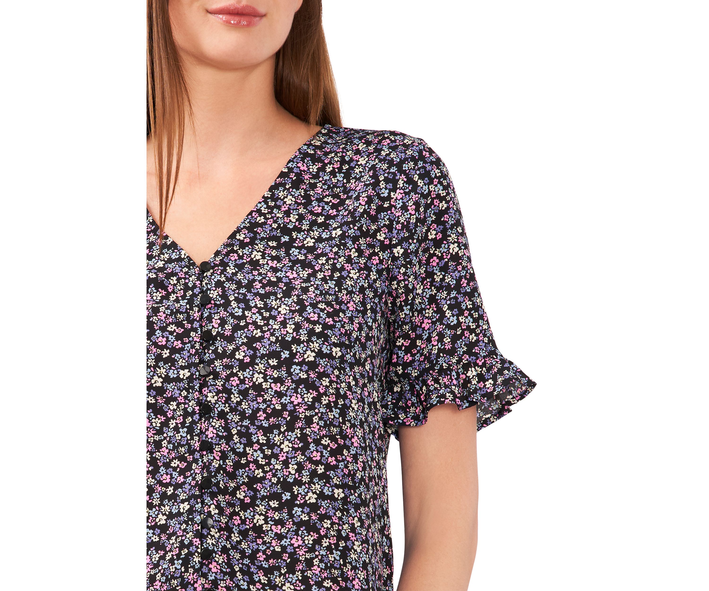 Womens Ruffle Ditsty Floral Printed Blouse