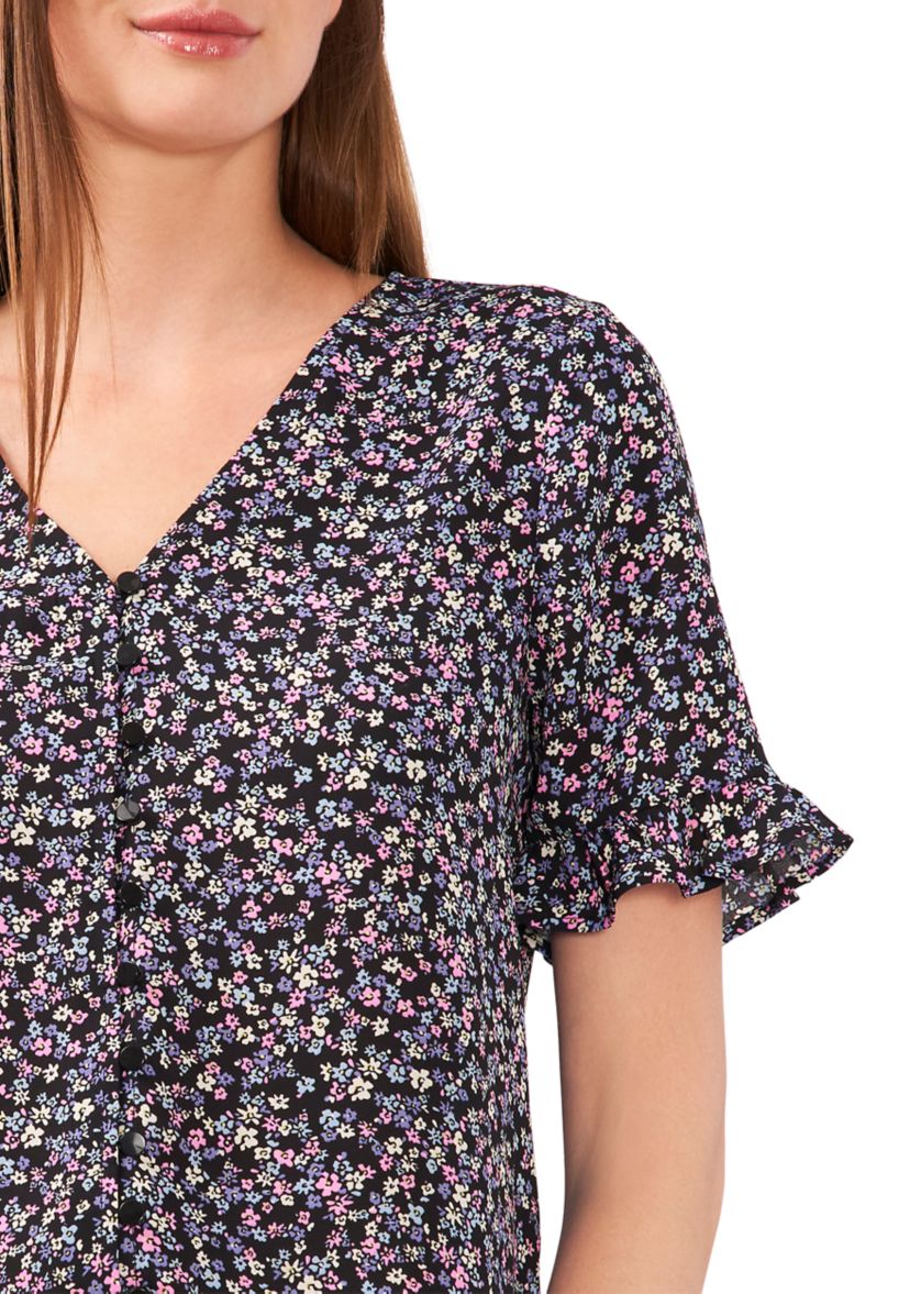 Womens Ruffle Ditsty Floral Printed Blouse