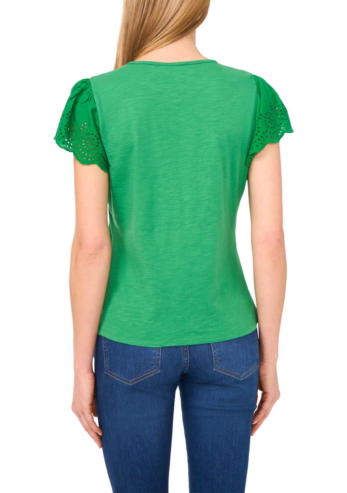 Womens Eyelet Flutter Sleeve Top