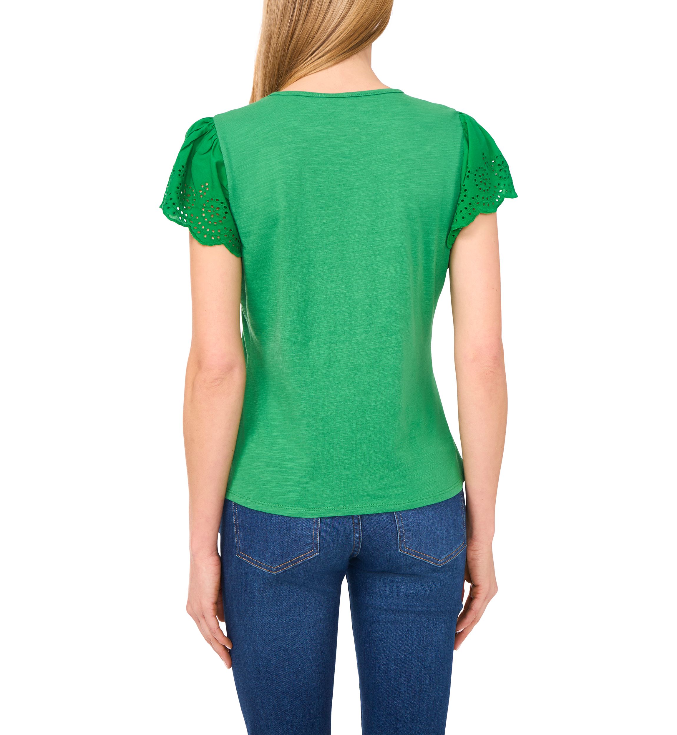 Womens Eyelet Flutter Sleeve Top