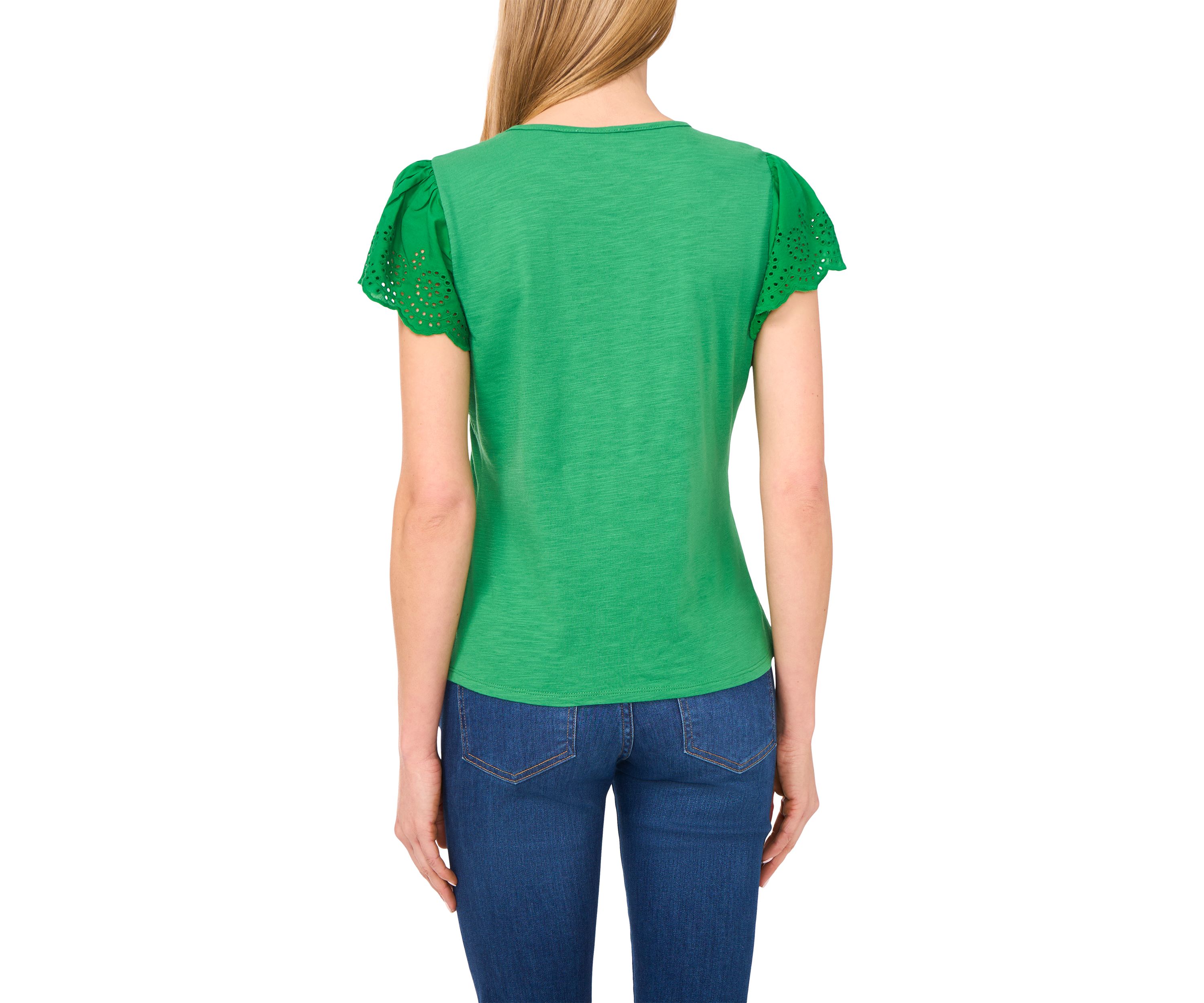 Womens Eyelet Flutter Sleeve Top