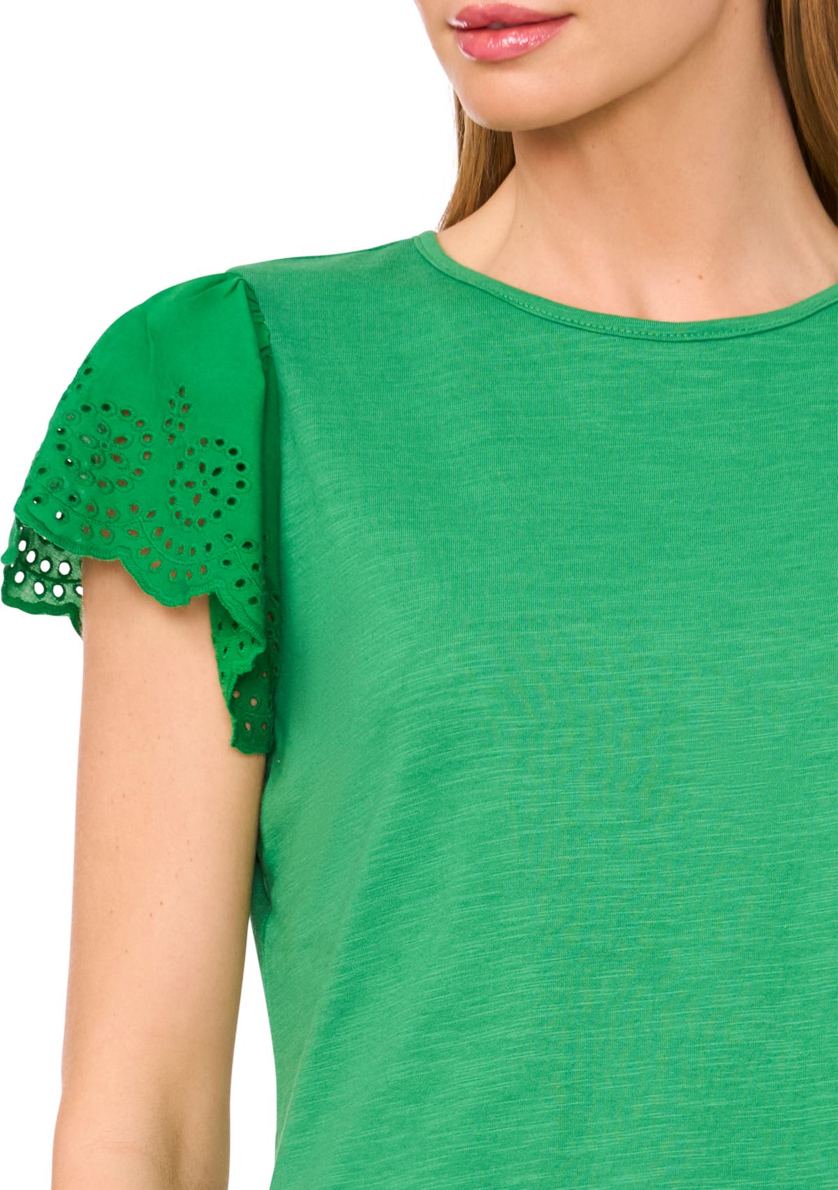 Womens Eyelet Flutter Sleeve Top