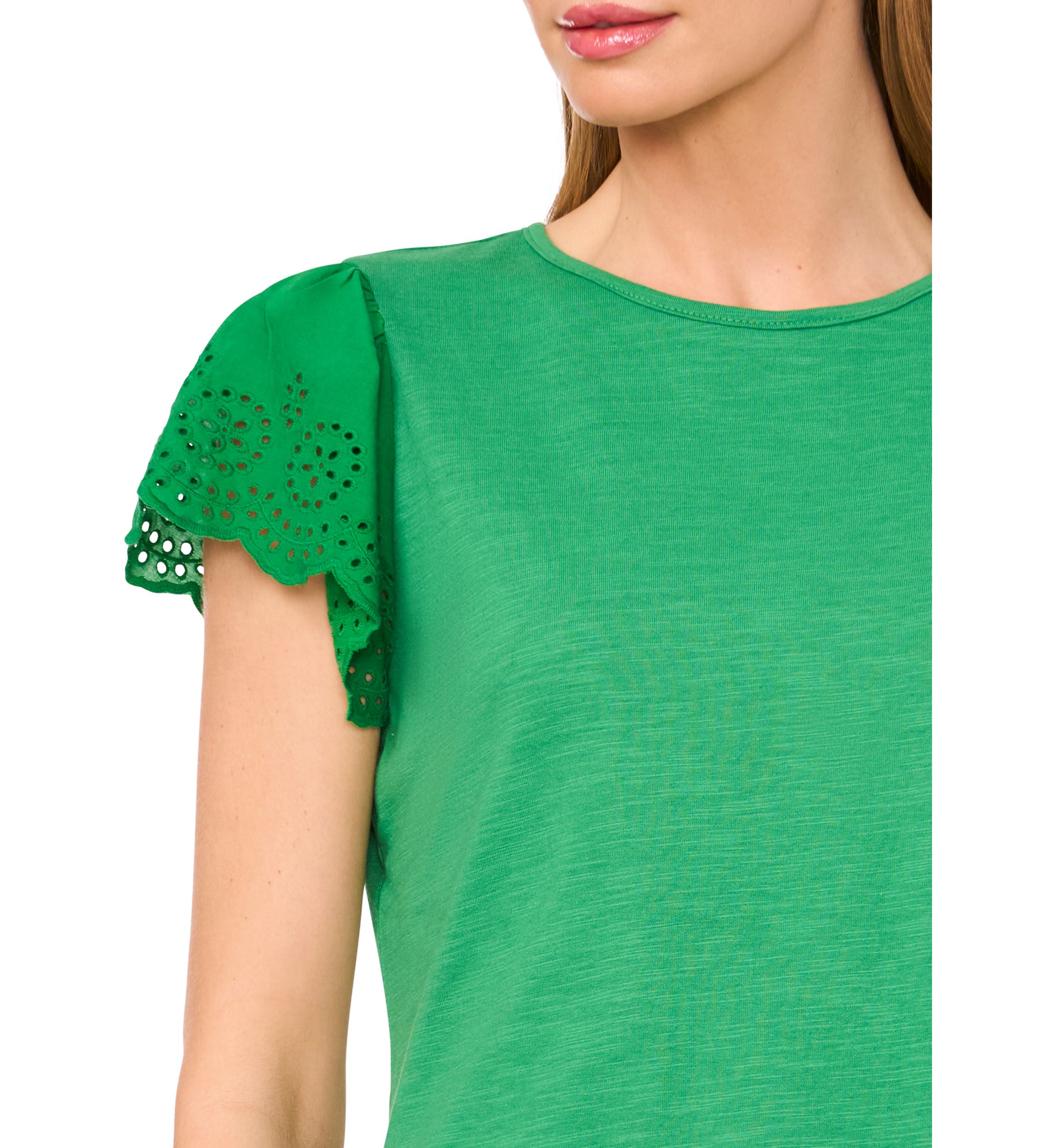 Womens Eyelet Flutter Sleeve Top