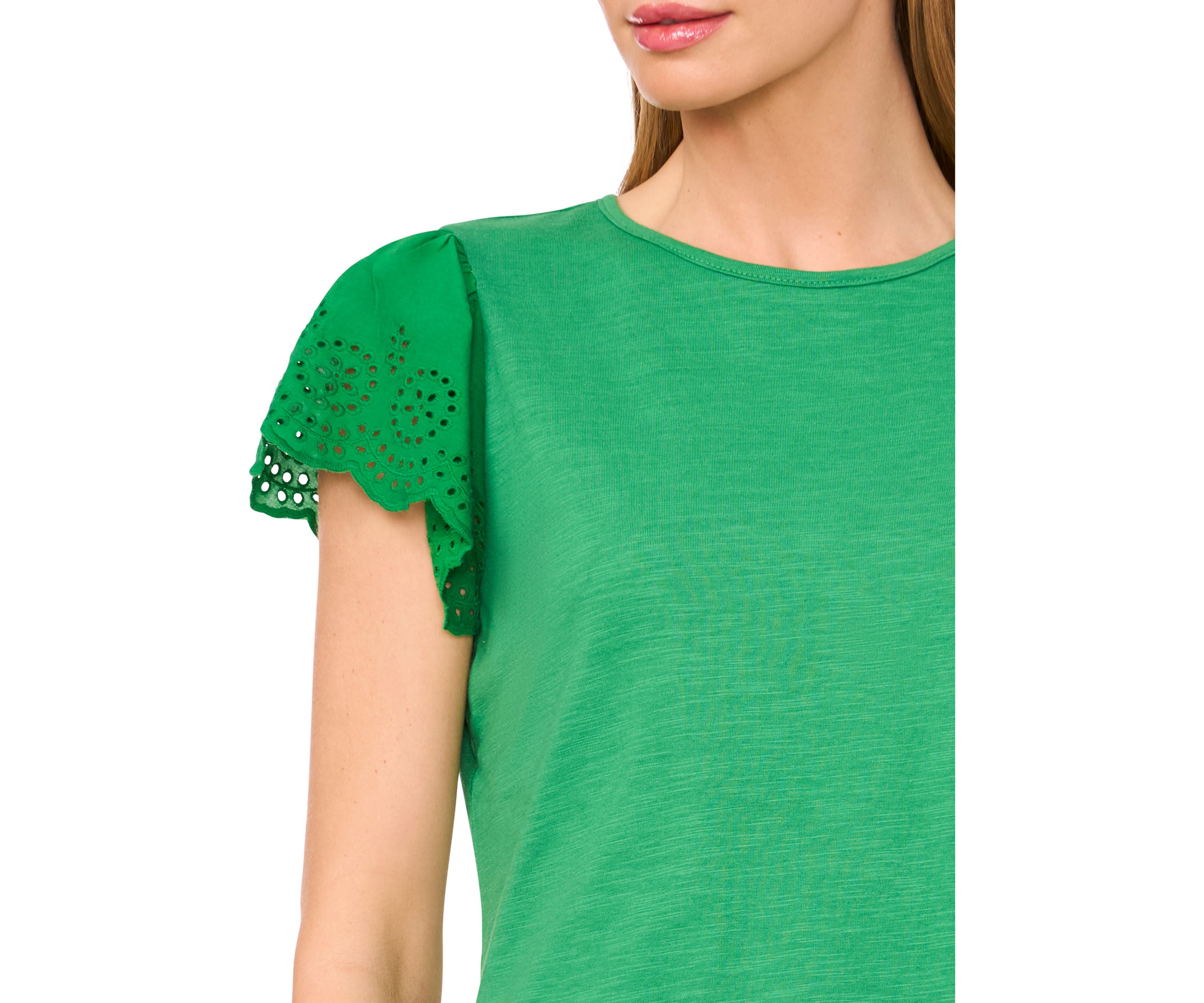 Womens Eyelet Flutter Sleeve Top