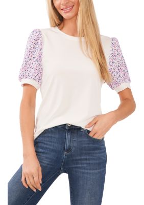 Women's Printed Puff Sleeve Knit Top