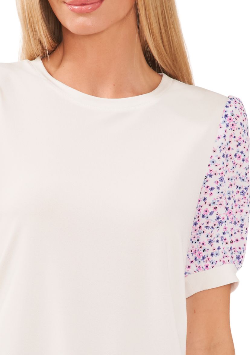 Womens Printed Puff Sleeve Knit Top