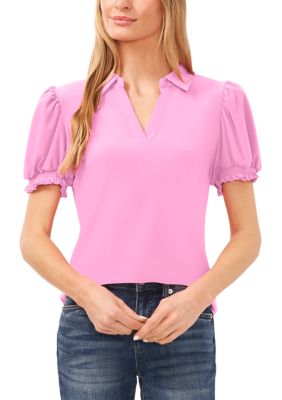 Women's Short Sleeve Split Neck Blouse