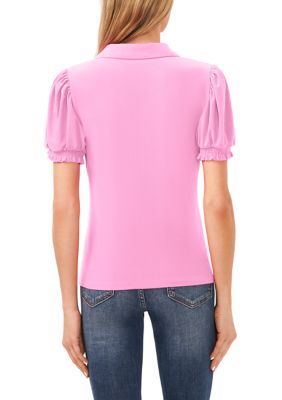 Women's Short Sleeve Split Neck Blouse