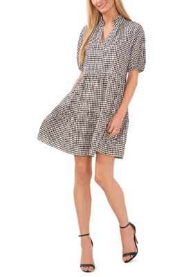 Women's Gingham Printed Split Neck Dress