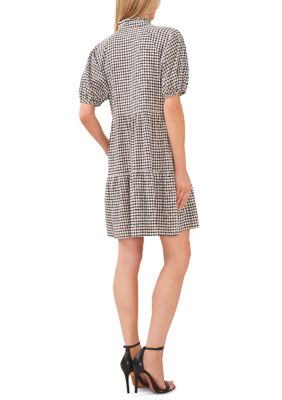 Women's Gingham Printed Split Neck Dress