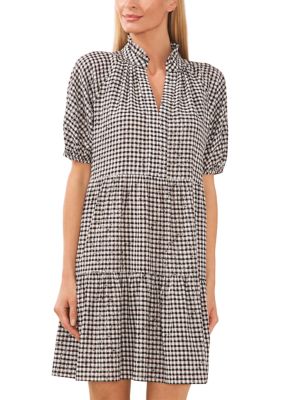 Women's Gingham Printed Split Neck Dress