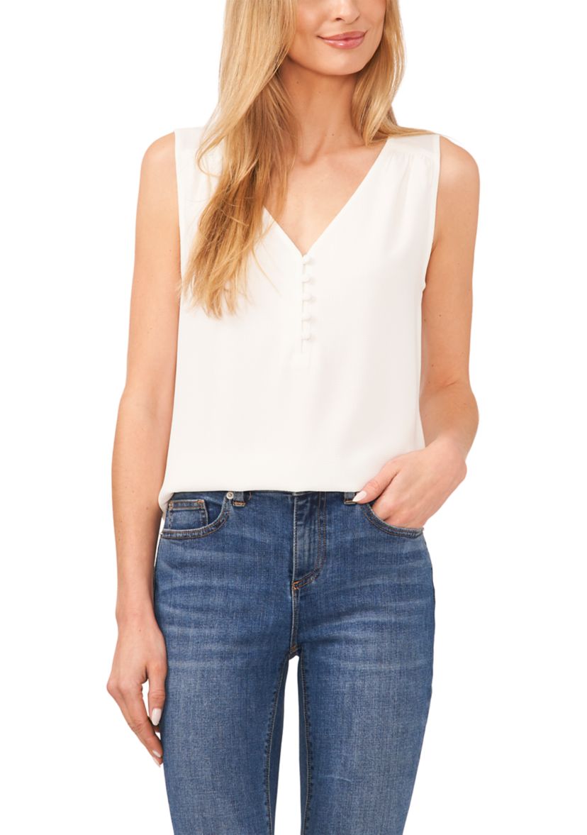 Womens Sleeveless Button Placket Tank Top