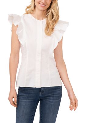 Women's Flutter Sleeve Ruffle Front Top