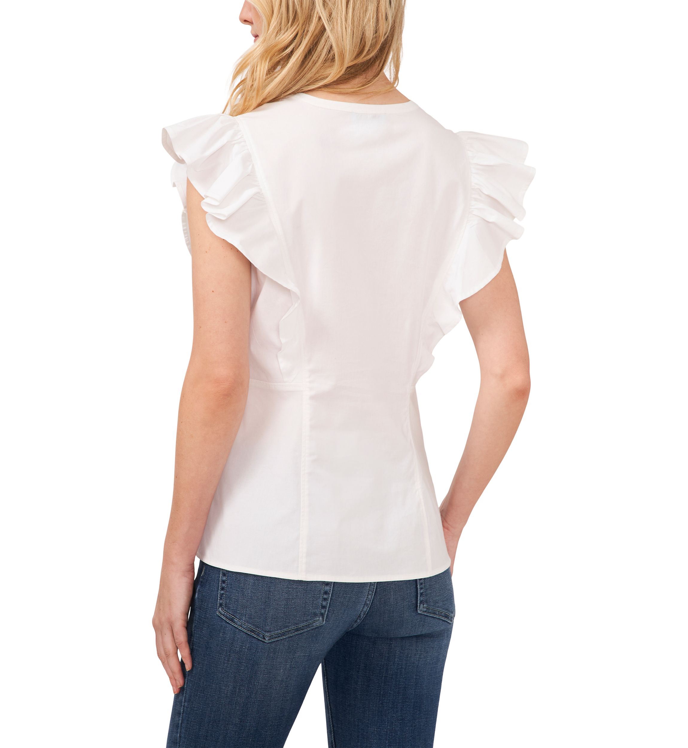 Womens Flutter Sleeve Ruffle Front Top