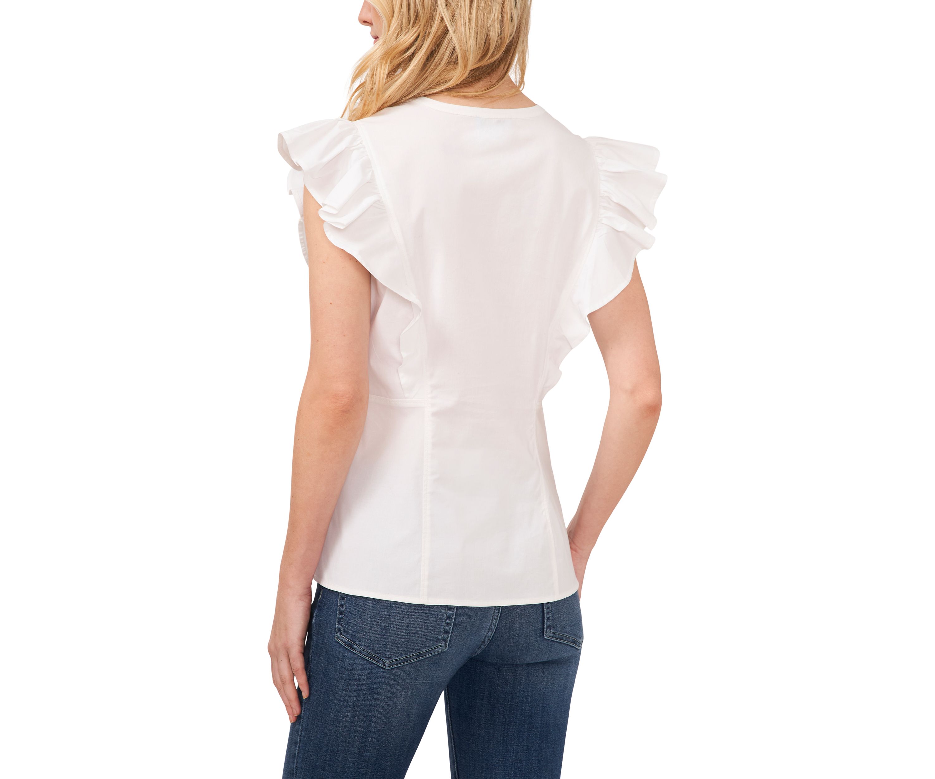 Womens Flutter Sleeve Ruffle Front Top
