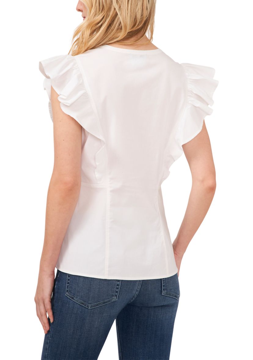 Womens Flutter Sleeve Ruffle Front Top