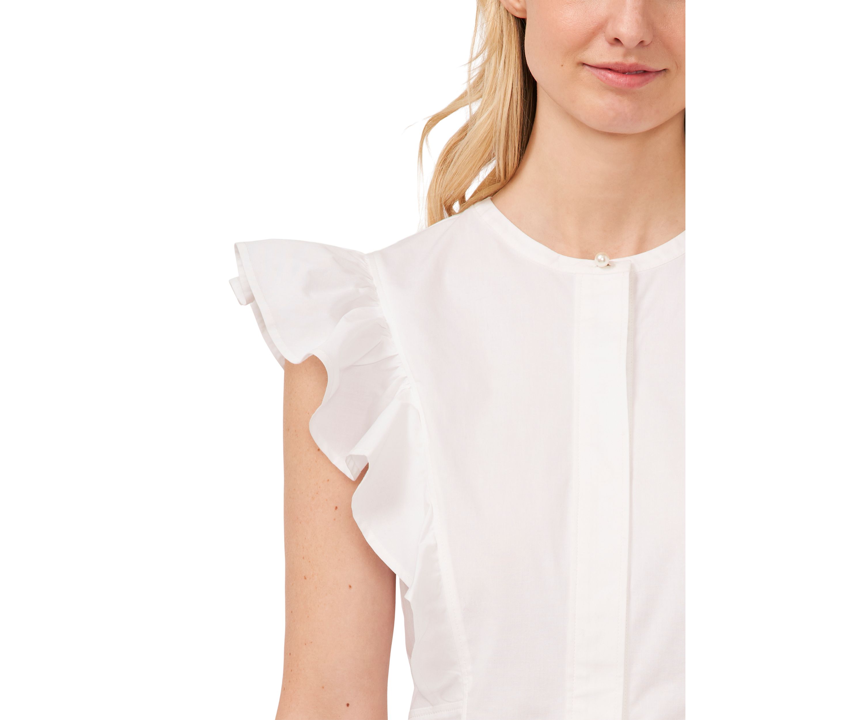 Womens Flutter Sleeve Ruffle Front Top